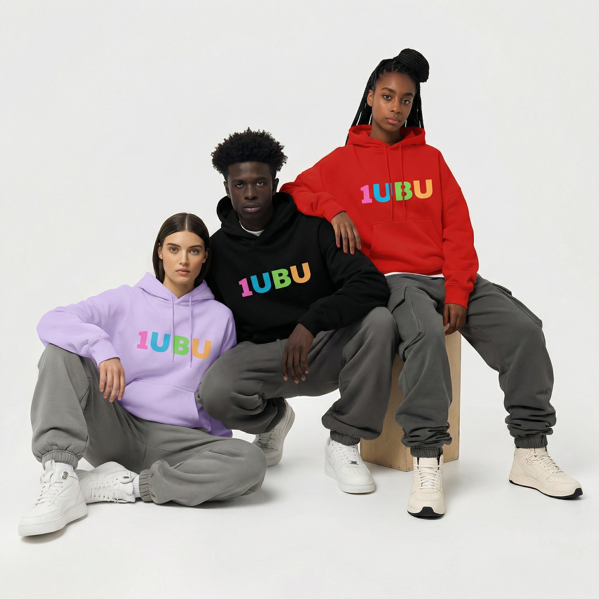 Models wearing 1UBU classic Hoodies