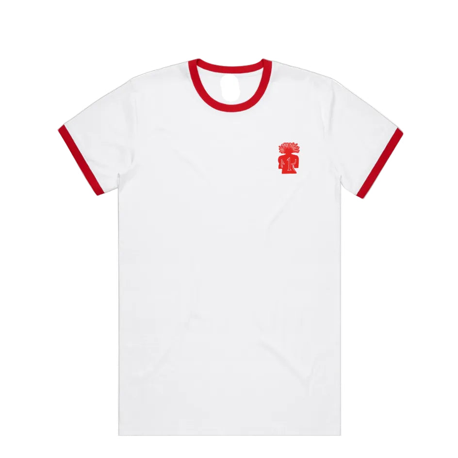 red and white embroidered unisex ringer tee streetwear t-shirt by 1UBU