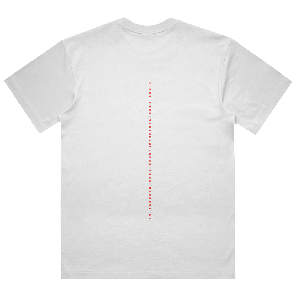 1UBU Men’s Box Tee white streetwear t-shirt with red chest logo