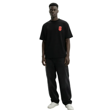 Boxy Black Heavyweight Tee with Red Embroidery.
