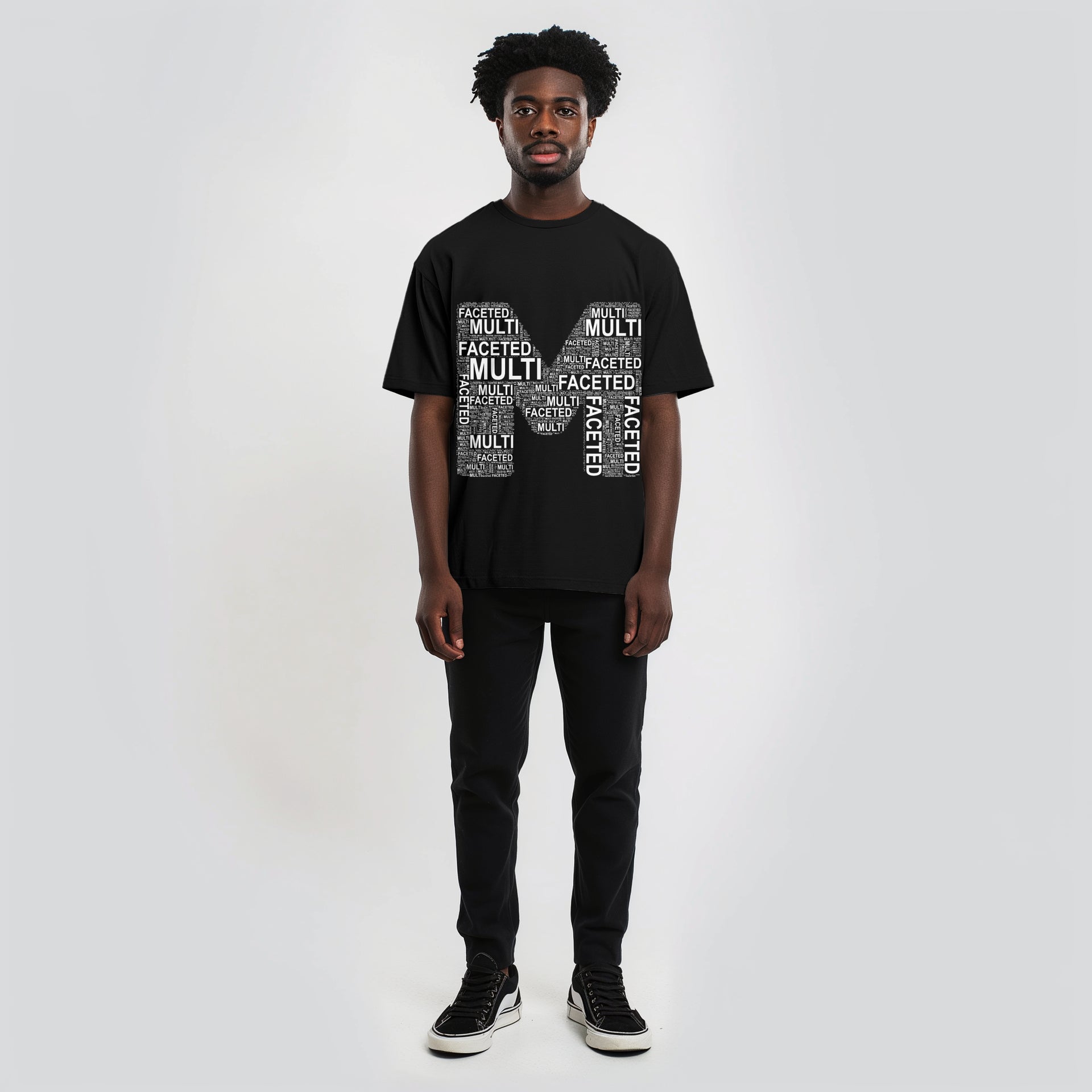 MultiFaced 2 in Black - Oversized drop shoulder