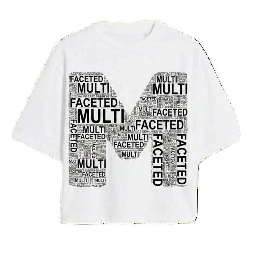 White t-shirt with black text design on a white background
